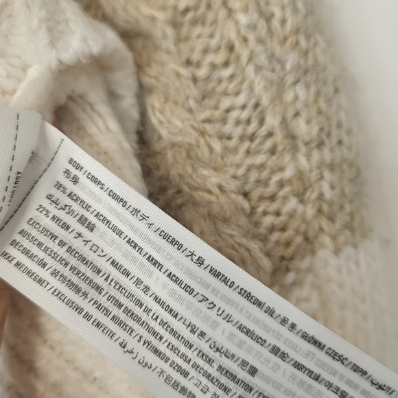 Abercrombie & Fitch Tonal Patchwork Mixed Cable Knit Chunky Sweater Cream XS - Picture 6 of 8